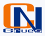 Logo GN Grues avec un G orange et un N bleu imbriqués au-dessus du texte Grues stylisé.